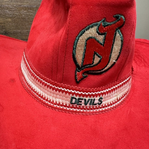 Vintage ajd New Jersey Devils Cowboy Hat Red Stetson Style‎ Rare